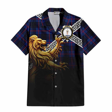 Morgan Crest Tartan Hawaiian Shirt with Golden Lion Emblem Celtic Style Kid - Tartan Vibes Clothing