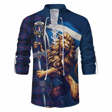 Morgan Tartan Family Crest Ghillie Kilt Shirt with Scottish Majestic Lion Men - Tartan Vibes Clothing
