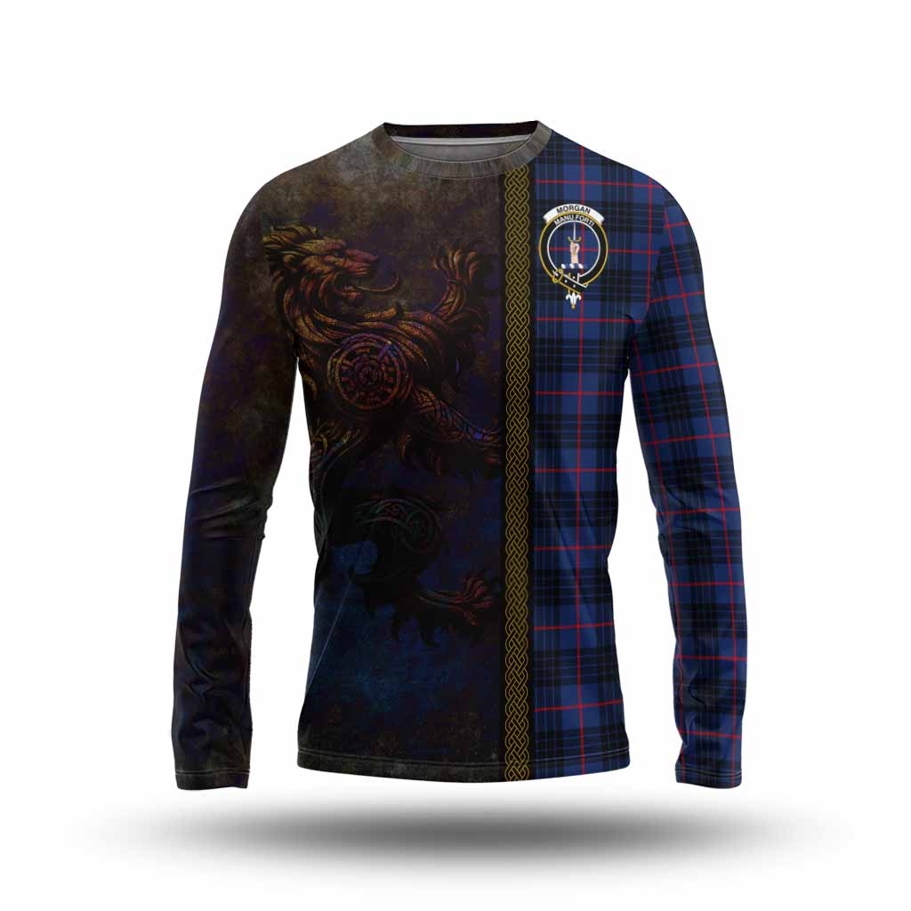 Tartan Vibes Clothing Morgan Tartan Family Crest Long Sleeve T-Shirt Alba Gu Brath Be Brave Lion Ancient Style