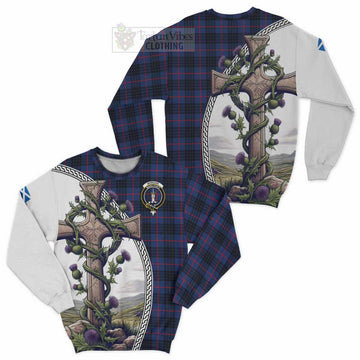Morgan Tartan Sweatshirt with Family Crest and St. Andrew's Cross Accented by Thistle Vines Unisex - Tartan Vibes Clothing