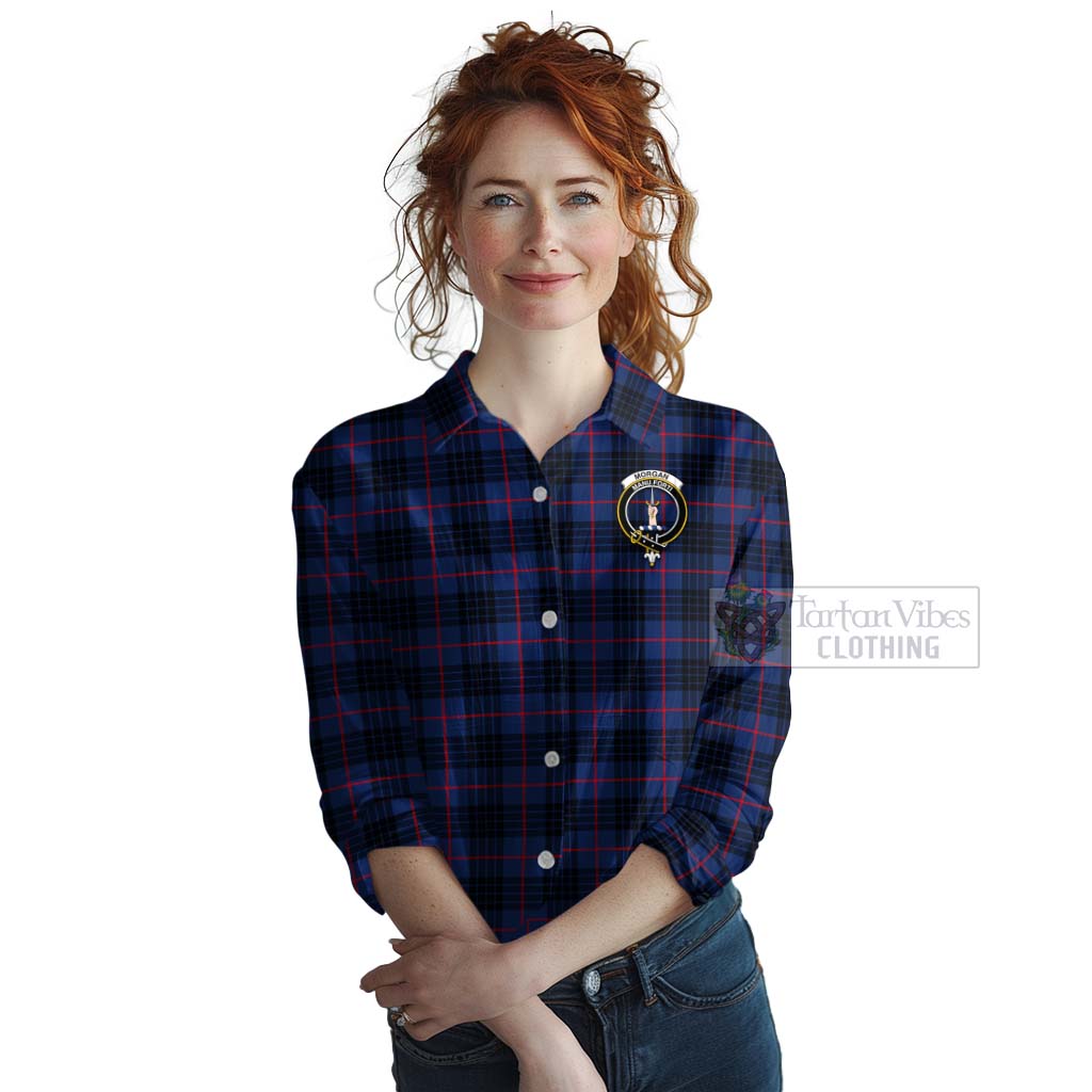 Morgan Tartan Women's Casual Shirt with Family Crest Celtic Skull Style Female - Tartan Vibes Clothing