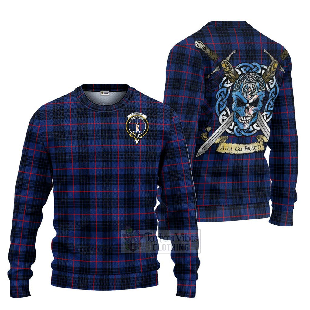 Morgan Tartan Ugly Sweater with Family Crest Celtic Skull Style Unisex - Tartan Vibes Clothing