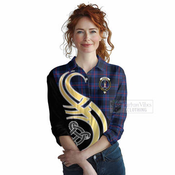 Morgan Tartan Women's Casual Shirt with Family Crest and Celtic Symbol Style Female - Tartan Vibes Clothing