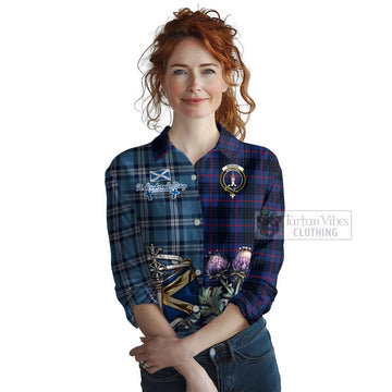 Morgan Tartan Women's Casual Shirt Happy St. Andrew's Day Half Tartan Style Female - Tartan Vibes Clothing