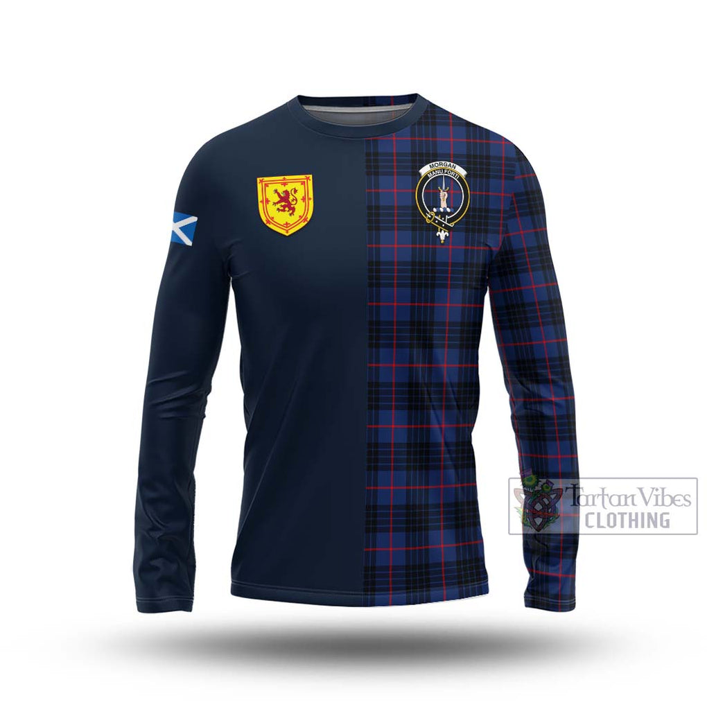Morgan Tartan Long Sleeve T-Shirt Alba with Scottish Lion Royal Arm Half Style Unisex - Tartan Vibes Clothing