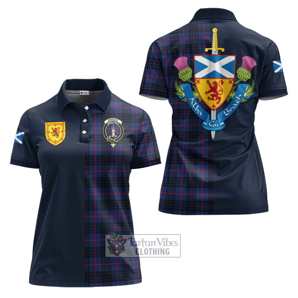 Morgan Tartan Women's Polo Shirt Alba with Scottish Lion Royal Arm Half Style Women - Tartan Vibes Clothing