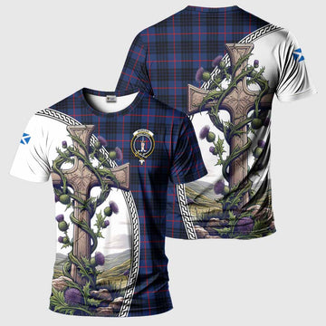 Morgan Tartan T-Shirt with Family Crest and St. Andrew's Cross Accented by Thistle Vines Kid's Shirt - Tartan Vibes Clothing