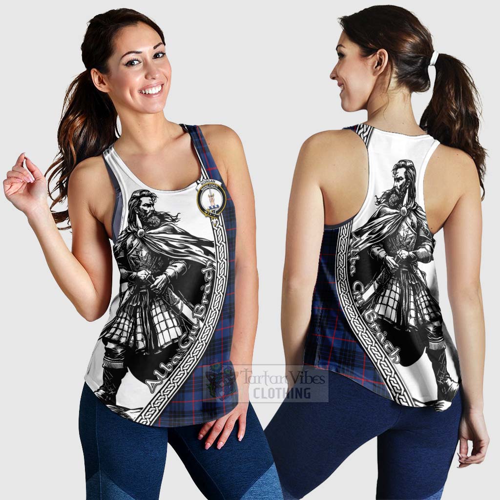 Morgan Tartan Clan Crest Women's Racerback Tanks with Highlander Warrior Celtic Style 4XL - Tartan Vibes Clothing