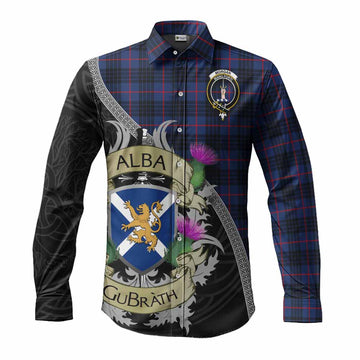 Morgan Tartan Family Crest Long Sleeve Button Shirt Lion Rampant Royal Thistle Shield Celtic Inspired Men's Shirt S - Tartan Vibes Clothing