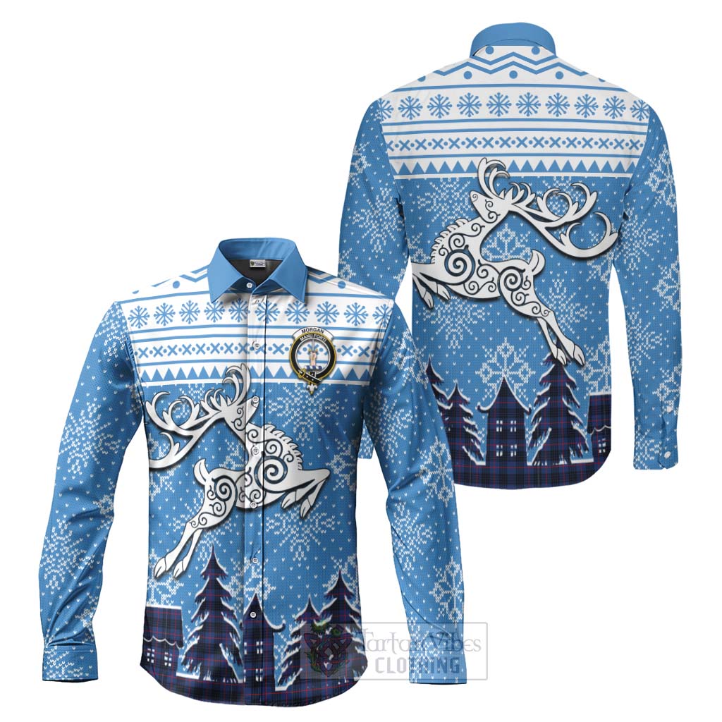 Morgan Clan Christmas Long Sleeve Button Shirt Celtic Reindeer Style Men's Shirt S - Tartan Vibes Clothing