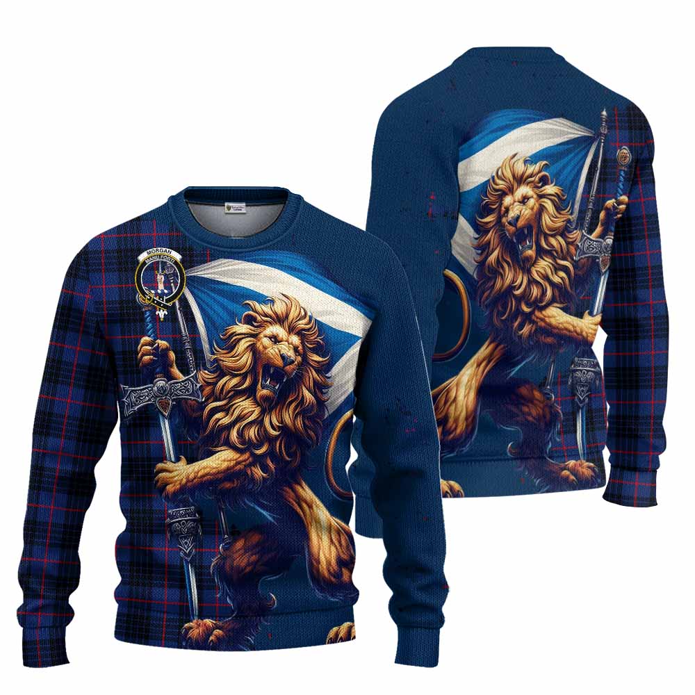 Morgan Tartan Family Crest Knitted Sweater with Scottish Majestic Lion Unisex - Tartan Vibes Clothing