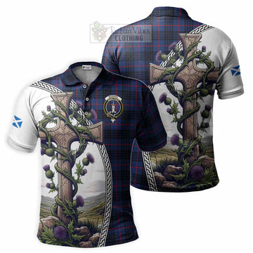 Morgan Tartan Polo Shirt with Family Crest and St. Andrew's Cross Accented by Thistle Vines Kid - Tartan Vibes Clothing