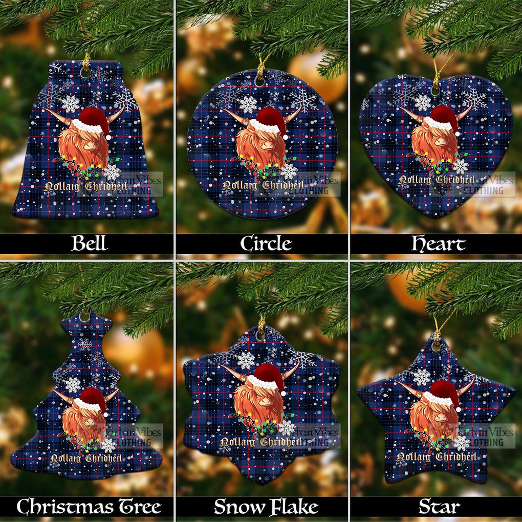 Morgan Tartan Christmas Ceramic Ornaments with Twinkle Highland Cattle Ceramic - Tartan Vibes Clothing