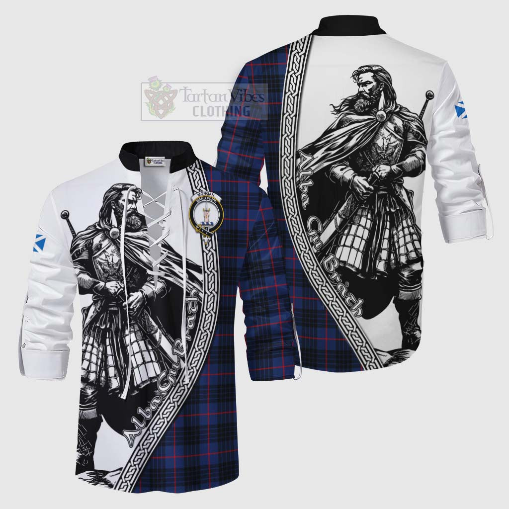 Morgan Tartan Clan Crest Ghillie Kilt Shirt with Highlander Warrior Celtic Style Men - Tartan Vibes Clothing