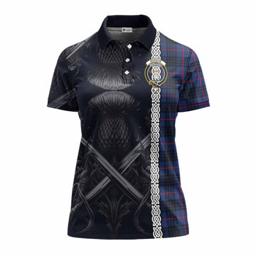 Morgan Tartan Women's Polo Shirt with Family Crest Cross Sword Thistle Celtic Vibes Women - Tartan Vibes Clothing