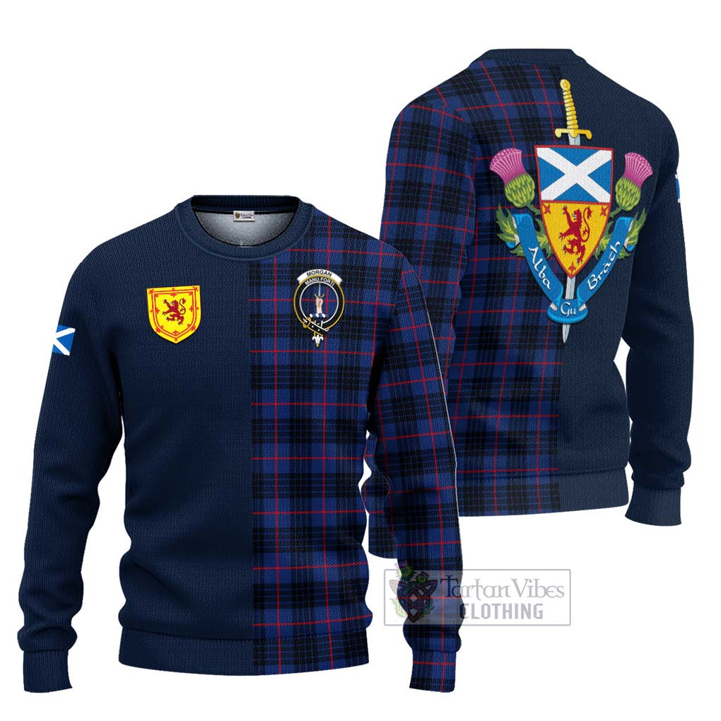 Morgan Tartan Ugly Sweater Alba with Scottish Lion Royal Arm Half Style Unisex - Tartan Vibes Clothing