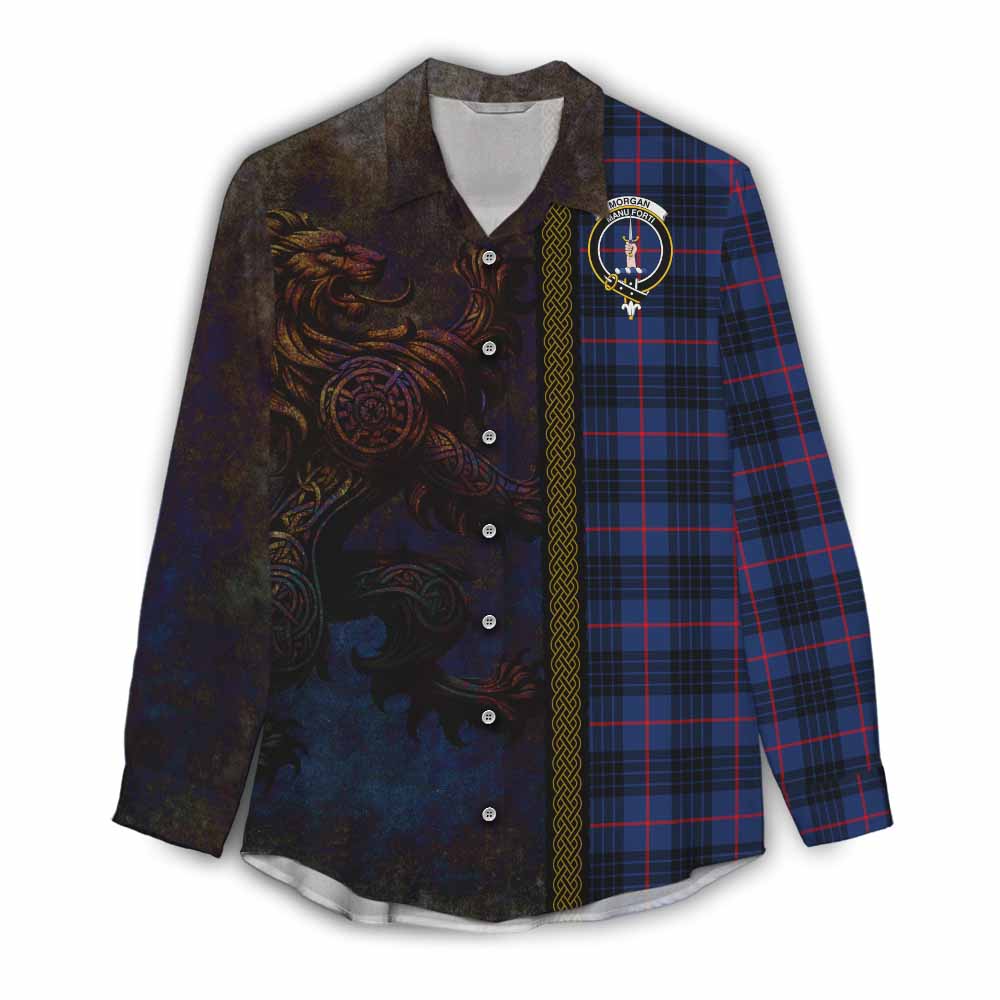 Tartan Vibes Clothing Morgan Tartan Family Crest Women's Casual Shirt Alba Gu Brath Be Brave Lion Ancient Style