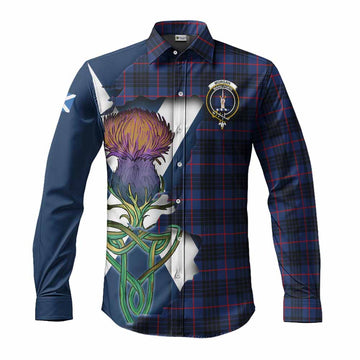 Tartan Vibes Clothing Morgan Tartan Family Crest Long Sleeve Button Shirt Scottish Thistle Celtic Inspired
