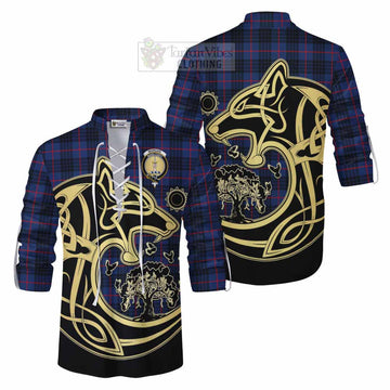Morgan Tartan Ghillie Kilt Shirt with Family Crest Celtic Wolf Style Men - Tartan Vibes Clothing