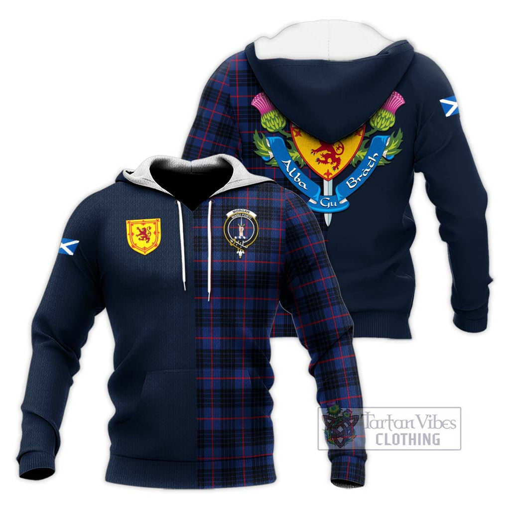 Morgan Tartan Knitted Hoodie Alba with Scottish Lion Royal Arm Half Style Unisex Knitted Pullover Hoodie - Tartan Vibes Clothing