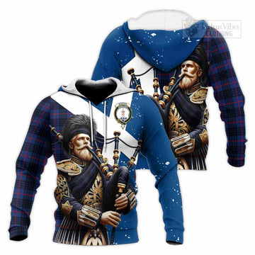 Morgan Tartan Knitted Hoodie with Family Crest Scottish Bagpiper Vibes Unisex Knitted Pullover Hoodie - Tartan Vibes Clothing