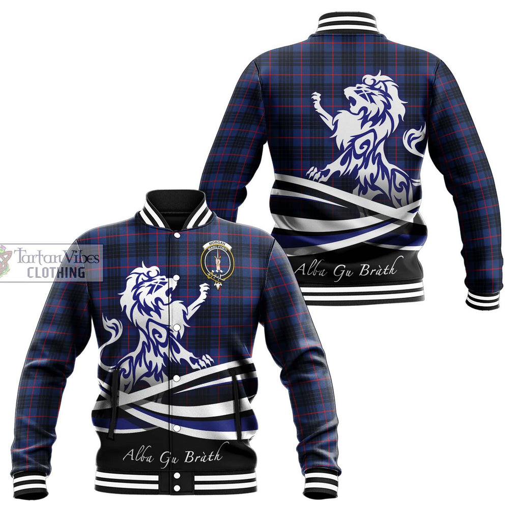 Morgan Tartan Baseball Jacket with Alba Gu Brath Regal Lion Emblem Unisex - Tartan Vibes Clothing