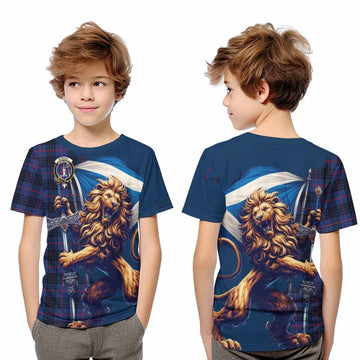 Morgan Tartan Family Crest Kid T-Shirt with Scottish Majestic Lion Youth XL Size14 - Tartan Vibes Clothing