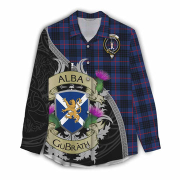 Morgan Tartan Family Crest Women's Casual Shirt Lion Rampant Royal Thistle Shield Celtic Inspired Female - Tartan Vibes Clothing