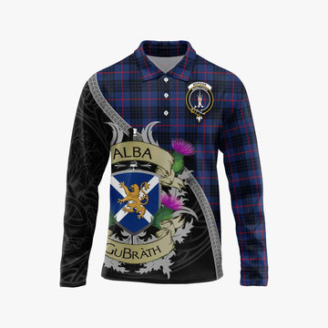 Morgan Tartan Family Crest Long Sleeve Polo Shirt Lion Rampant Royal Thistle Shield Celtic Inspired Unisex - Tartan Vibes Clothing