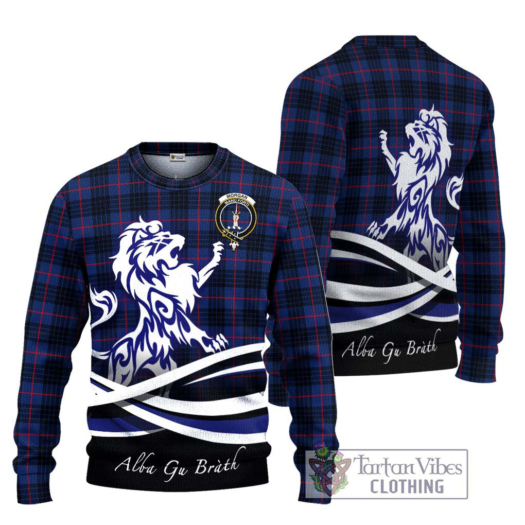 Morgan Tartan Knitted Sweater with Alba Gu Brath Regal Lion Emblem Unisex - Tartanvibesclothing Shop