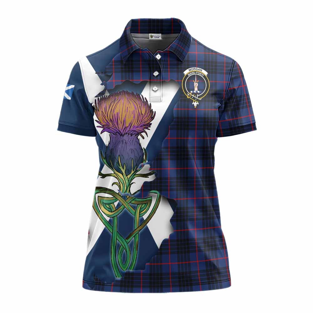 Morgan Tartan Family Crest Women's Polo Shirt Scottish Thistle Celtic Inspired Women - Tartan Vibes Clothing