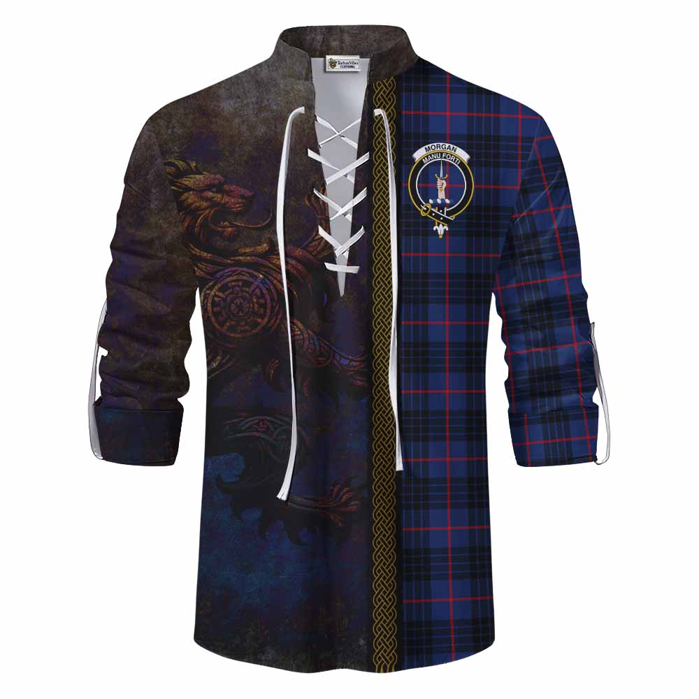 Tartan Vibes Clothing Morgan Tartan Family Crest Ghillie Kilt Shirt Alba Gu Brath Be Brave Lion Ancient Style