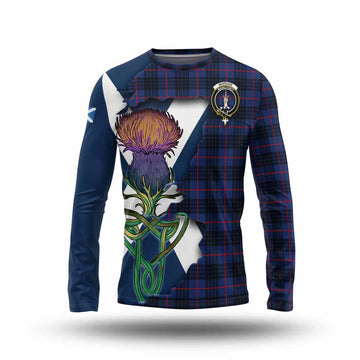 Tartan Vibes Clothing Morgan Tartan Family Crest Long Sleeve T-Shirt Scottish Thistle Celtic Inspired