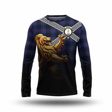 Morgan Crest Tartan Long Sleeve T-Shirt with Golden Lion Emblem Celtic Style Unisex - Tartan Vibes Clothing