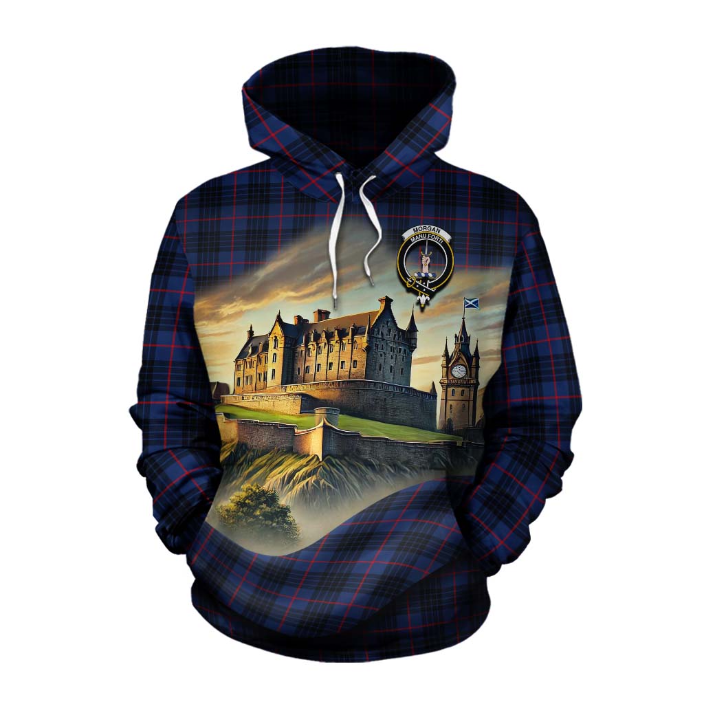 Morgan Tartan Family Crest Cotton Hoodie with Scottish Ancient Castle Style Pullover Hoodie XS - Tartan Vibes Clothing