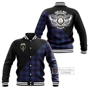 Morgan Tartan Baseball Jacket with Family Crest and Military Logo Style Unisex - Tartan Vibes Clothing