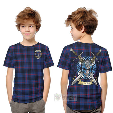Morgan Tartan Kid T-Shirt with Family Crest Celtic Skull Style Youth XL Size14 - Tartan Vibes Clothing
