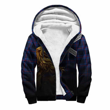 Tartan Vibes Clothing Morgan Crest Tartan Sherpa Hoodie with Golden Lion Emblem Celtic Style