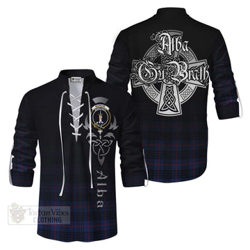 Morgan Tartan Ghillie Kilt Shirt Featuring Alba Gu Brath Family Crest Celtic Inspired Men - Tartan Vibes Clothing