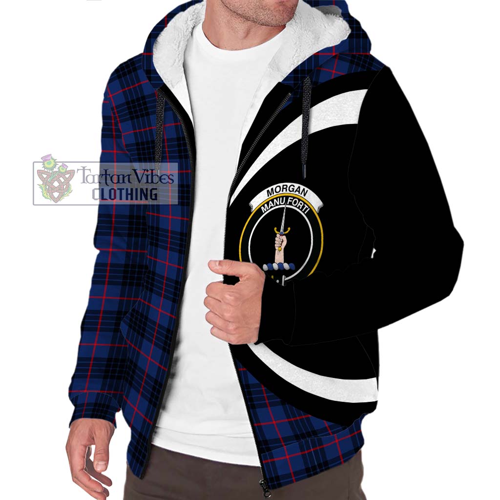 Morgan Tartan Sherpa Hoodie with Family Crest Circle Style Unisex S - Tartan Vibes Clothing
