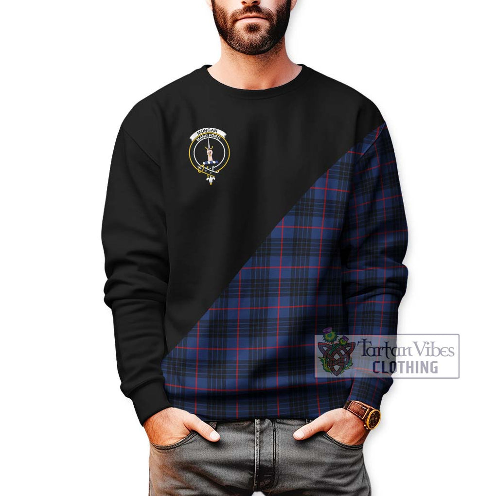 Morgan Tartan Sweatshirt with Family Crest and Military Logo Style Unisex - Tartan Vibes Clothing