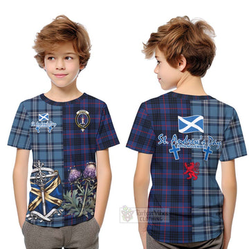 Morgan Tartan Kid T-Shirt Happy St. Andrew's Day Half Tartan Style Youth XL Size14 - Tartan Vibes Clothing