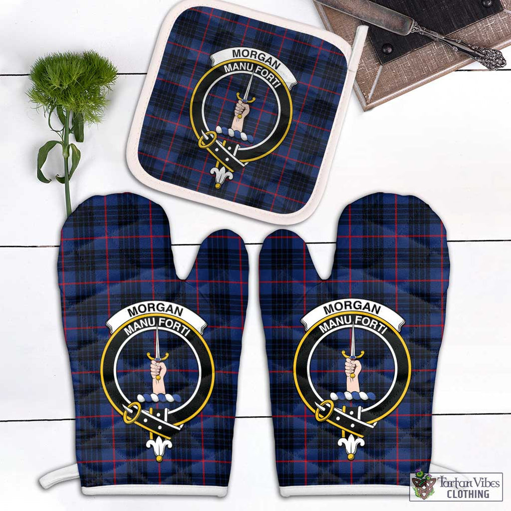 Morgan Tartan Combo Oven Mitt & Pot-Holder with Family Crest Combo 1 Oven Mitt & 1 Pot-Holder White - Tartan Vibes Clothing