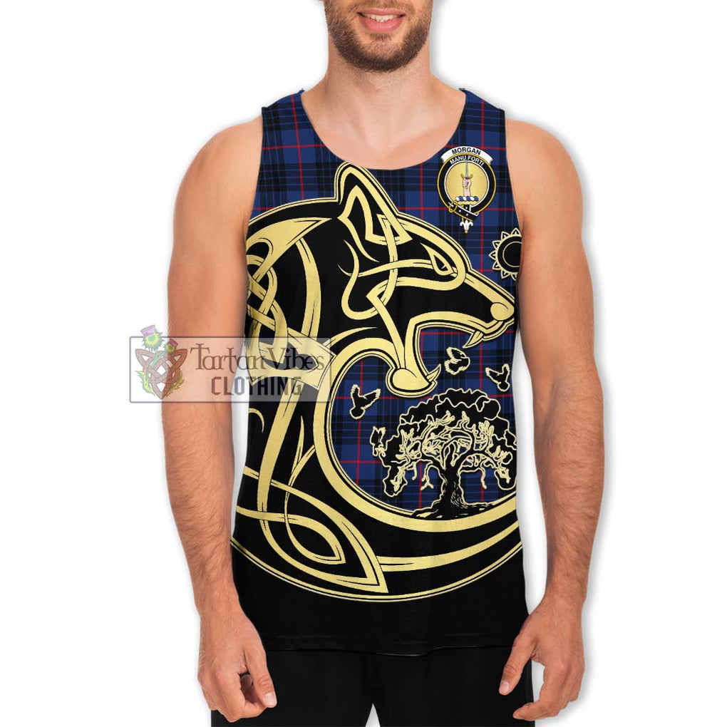 Morgan Tartan Men's Tank Top with Family Crest Celtic Wolf Style Men - Tartan Vibes Clothing