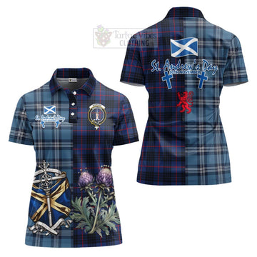 Morgan Tartan Women's Polo Shirt Happy St. Andrew's Day Half Tartan Style Women - Tartan Vibes Clothing