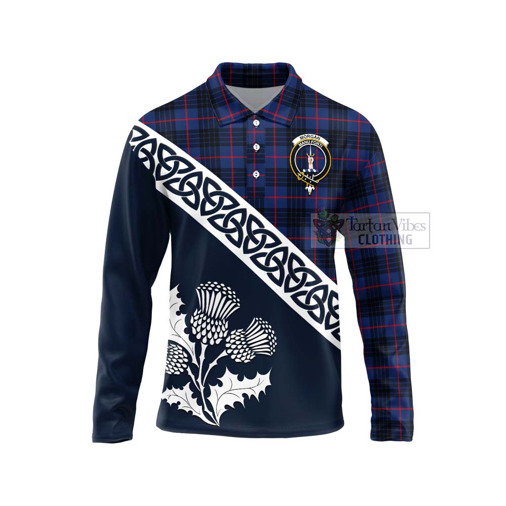 Morgan Tartan Long Sleeve Polo Shirt Featuring Thistle and Scotland Map Unisex - Tartan Vibes Clothing