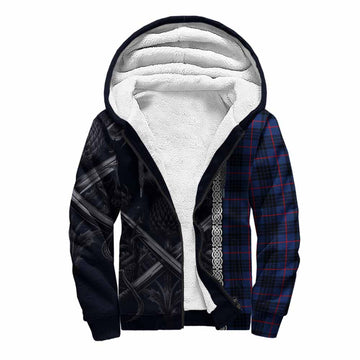 Morgan Tartan Sherpa Hoodie with Family Crest Cross Sword Thistle Celtic Vibes Unisex S - Tartan Vibes Clothing