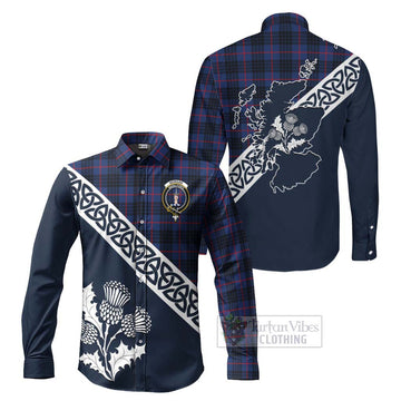 Morgan Tartan Long Sleeve Button Shirt Featuring Thistle and Scotland Map Men's Shirt S - Tartan Vibes Clothing