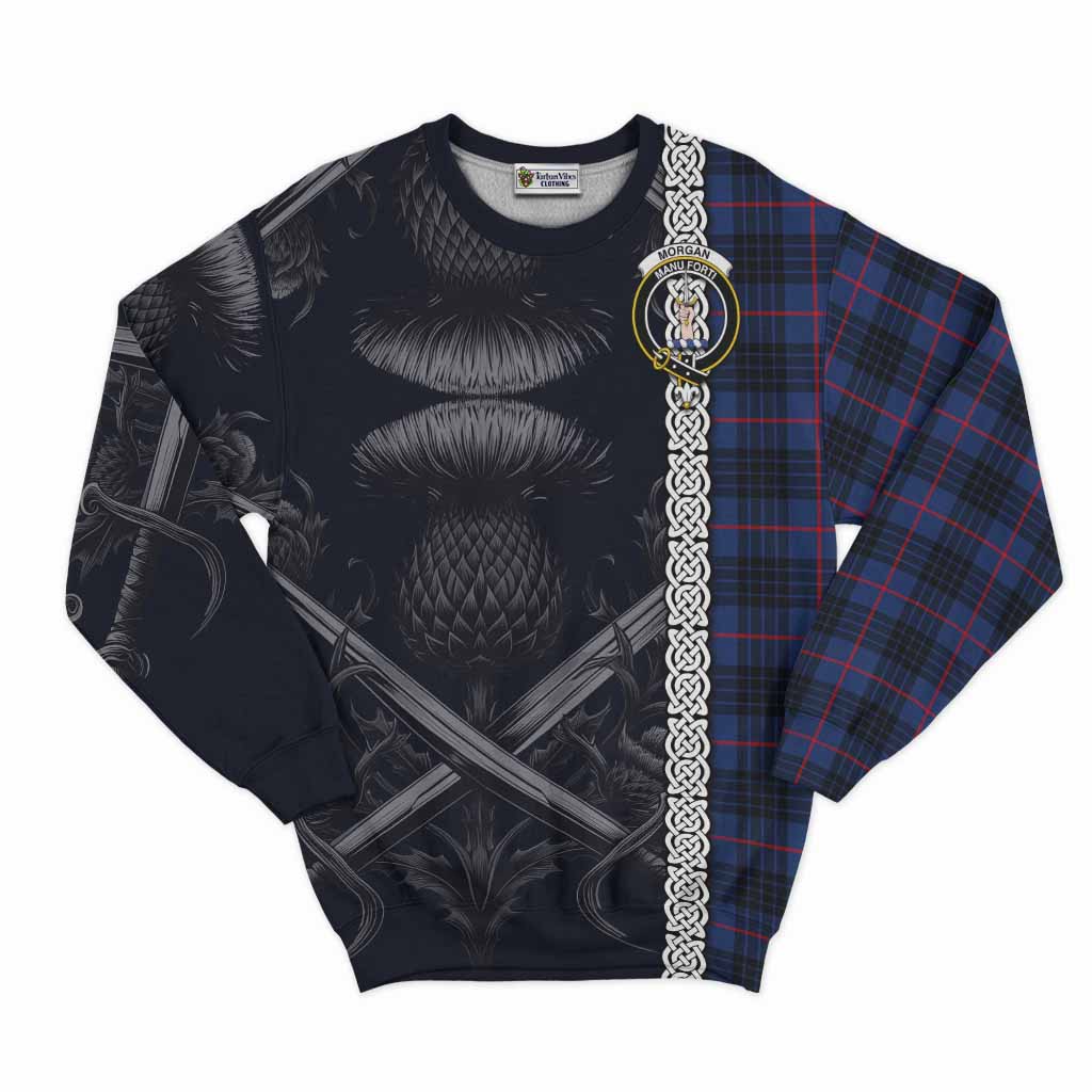 Morgan Tartan Sweatshirt with Family Crest Cross Sword Thistle Celtic Vibes Unisex - Tartan Vibes Clothing