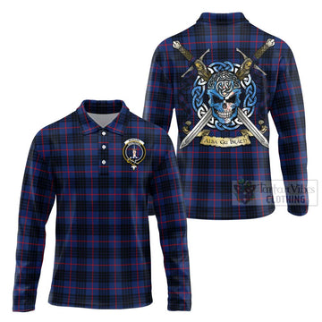 Morgan Tartan Long Sleeve Polo Shirt with Family Crest Celtic Skull Style Unisex - Tartan Vibes Clothing